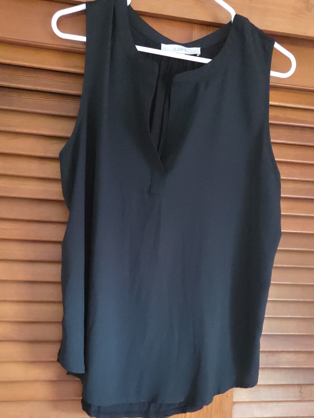 LOFT Black Sleeveless Split-Neck Tank